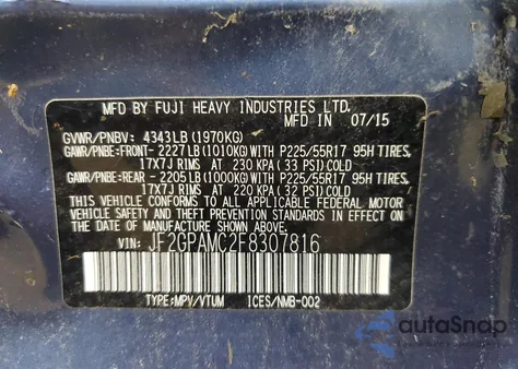 2015 Subaru Xv Crosstrek 2.0 Limited z USA, uszkodzony, nr VIN JF2GPAMC2F8307816